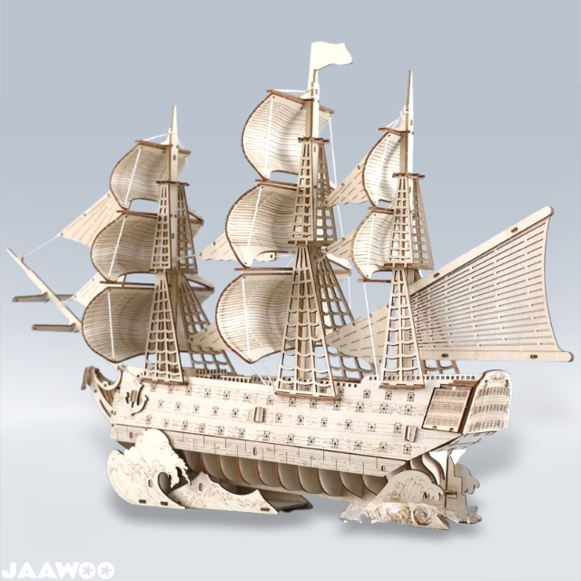 3D Wooden DlY Handmade Sailing Ship Assembled Model Sailboat Kit Puzzle Toy