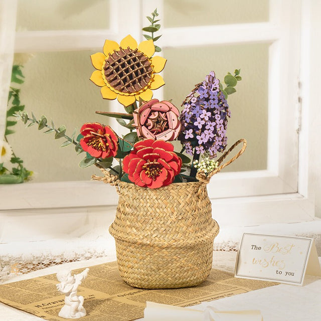Flower Bouquet DIY 3D Wooden Puzzle  Floral Craft Kit  Creative Home Decor Gift