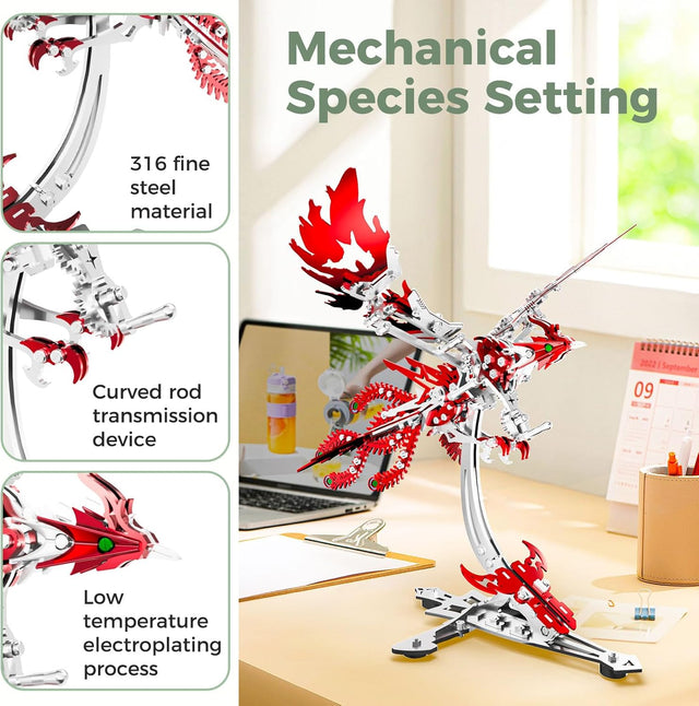Mechanical Phoenix 3D Metal Puzzles Craft Flapping Wing Toys Model Kits