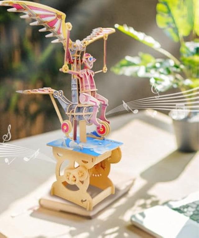 Mechanical 3D Wooden Puzzle DIY Music Box Kit Flying Dreamer Home Decor Model