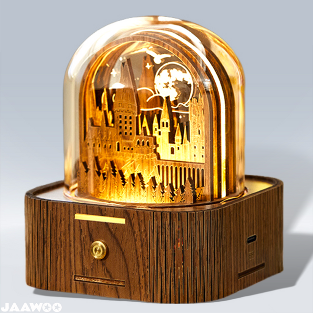 Handmade Wooden Night Light Music Box Magic School Essential Collectible Gifts