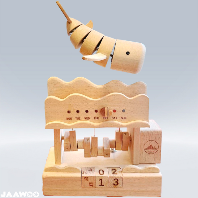 Electric Mechanical 3D Wooden Craft Flying Floating Whale Music Box Calendar