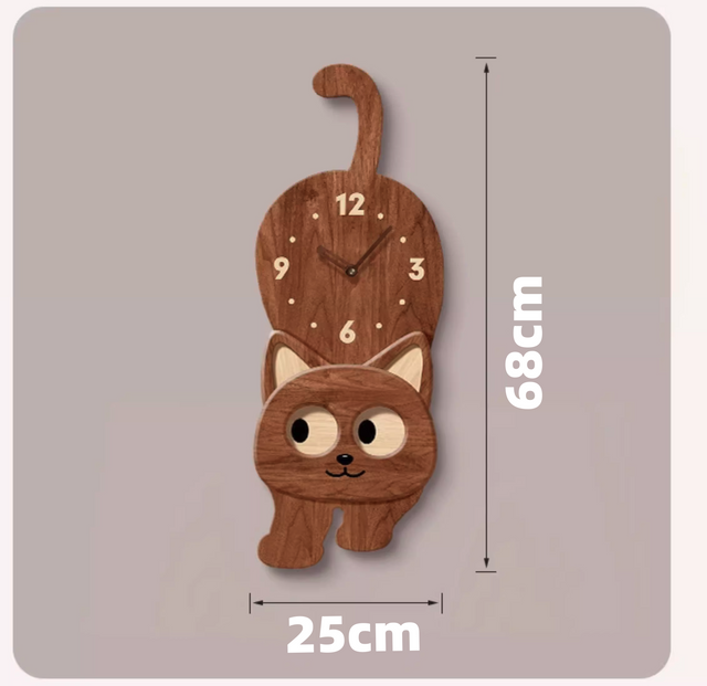 10 Inch Cute Cat Wall Clock Moving Eyes Wooden Silent Clock for Room Decor Gift