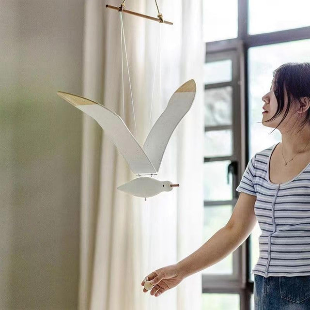 Creative Wall Hanging Flying Wooden Seagull Bird Wood Artwork Home Decor