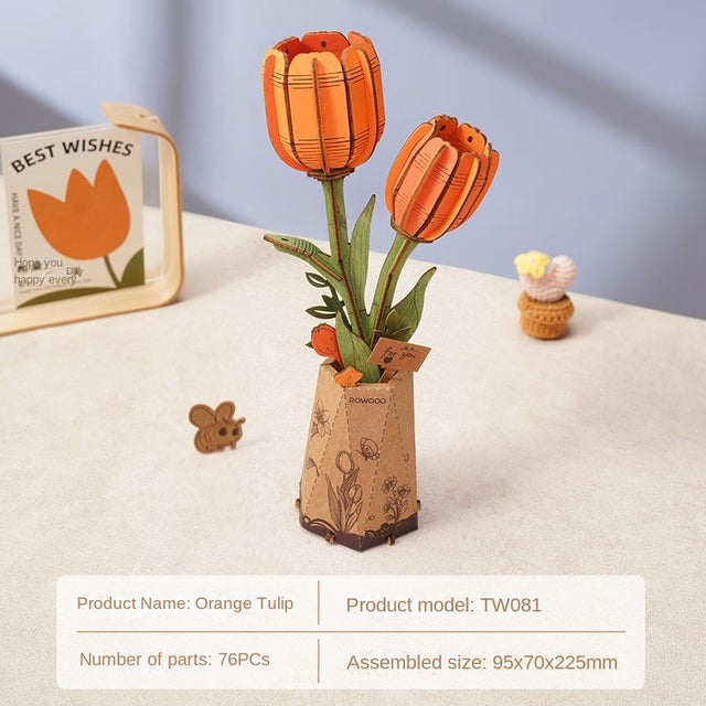 Flower Bouquet DIY 3D Wooden Puzzle  Floral Craft Kit  Creative Home Decor Gift