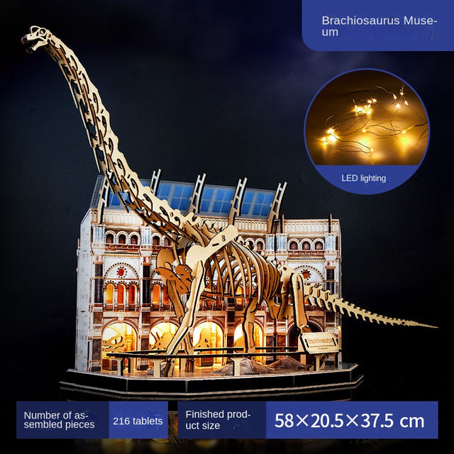 3D Wooden Puzzle Mechanical Natural History Dinosaur Museum with Light Model Kit