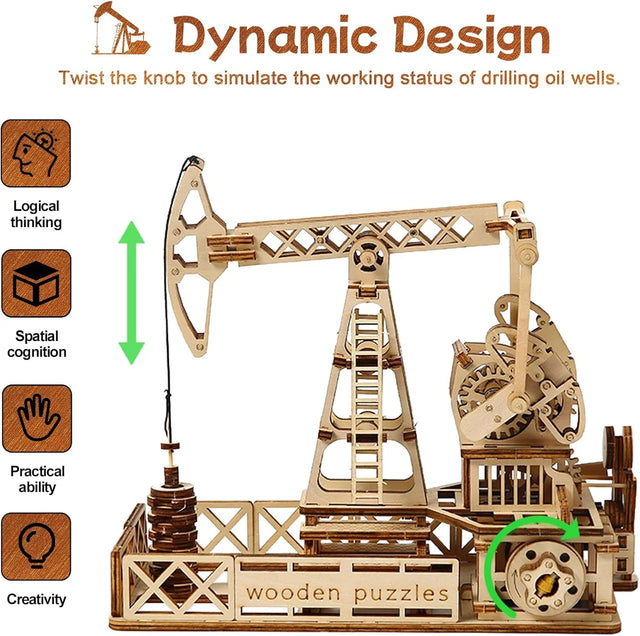 3D Wooden Puzzle Mechanical Oil Well Drilling Rig Handicraft Puzzle Gift