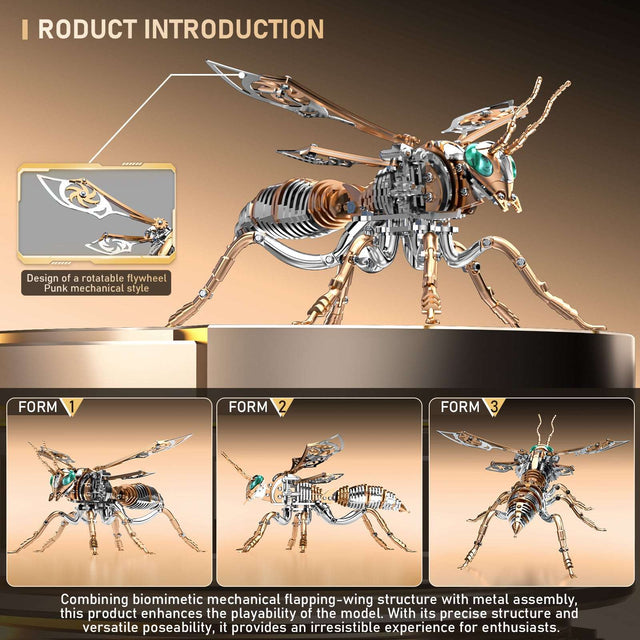 3D Wasp Stainless Steel Insects Puzzle Model Kit DIY Mechanical Animal Toys Gift（RoseGold）
