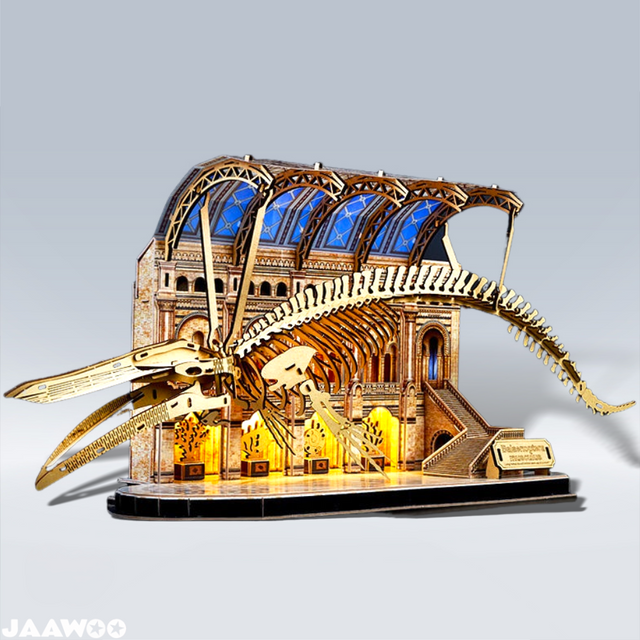 3D Wooden Puzzle Mechanical Natural Blue Whale Museum with Light Model Kit