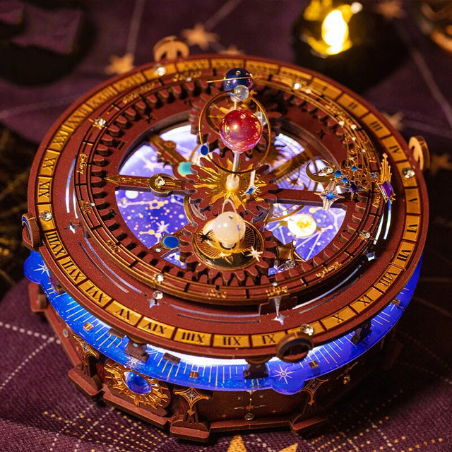 DIY 3D Wooden Puzzle Model Planisphere Rotating World Globes Craft Music Box
