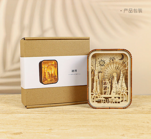 World City Art Night Light New York Bedroom Lamp Wood Home Decor Travel Gift
