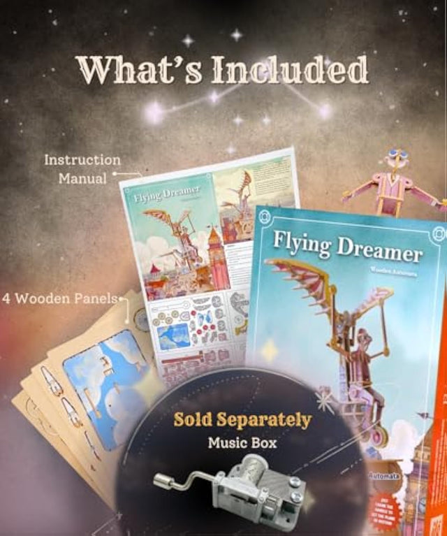Mechanical 3D Wooden Puzzle DIY Music Box Kit Flying Dreamer Home Decor Model