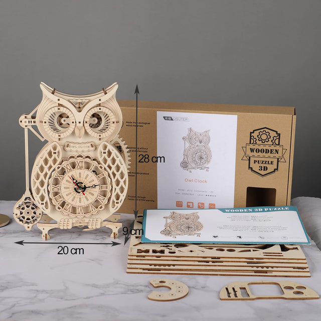 3D Wooden DlY Puzzle Handmade Owl Clock Model Kit Assembly Puzzles Gift Decor