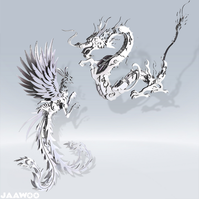 DIY 3D Metal Oriental Dragon + Phoenix Assembly Building Models Kit
