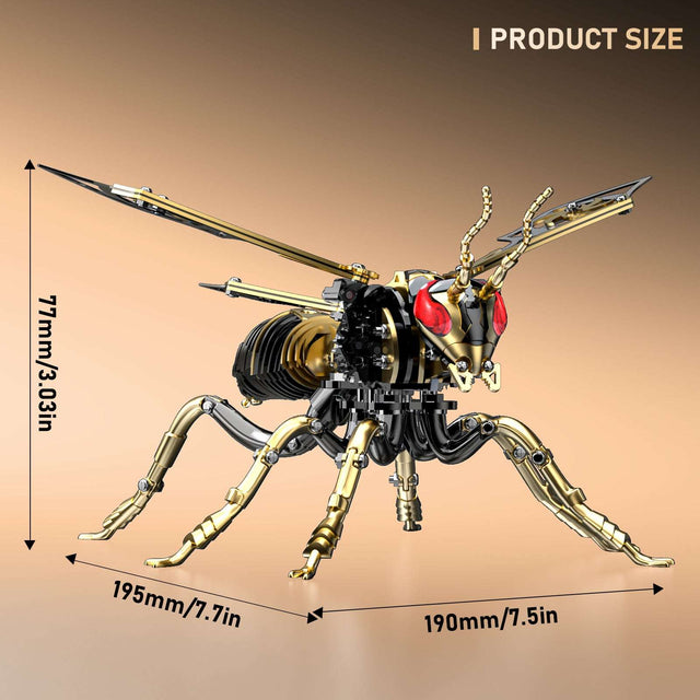 3D Wasp Stainless Steel Insects Puzzle Model Kit DIY Mechanical Animal Toys Gift（BlackGold）