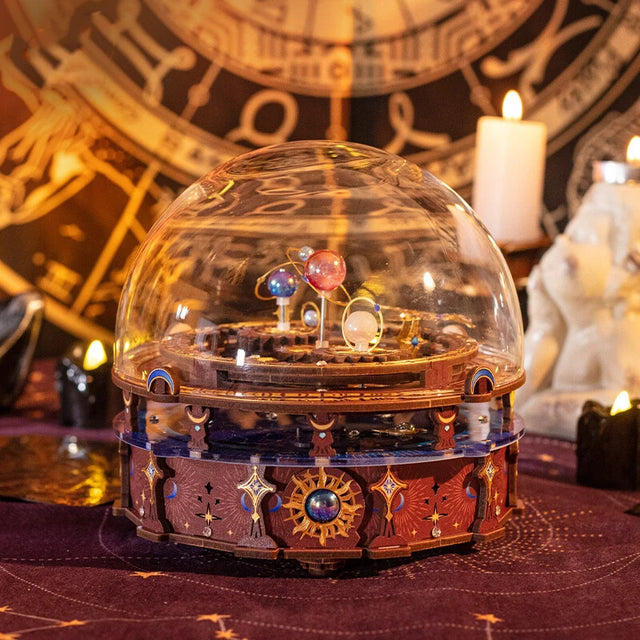 DIY 3D Wooden Puzzle Model Planisphere Rotating World Globes Craft Music Box