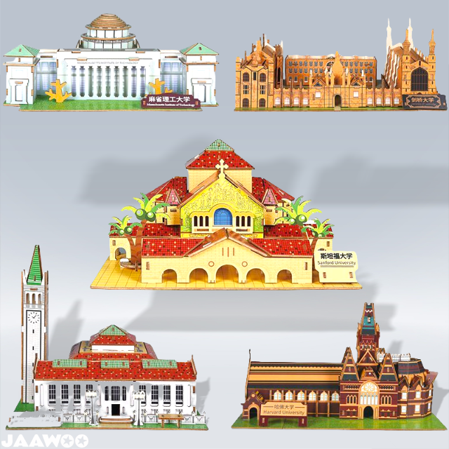 3D Wooden Puzzle DIY Toy Famous Universities Building Harvard Stanford Model