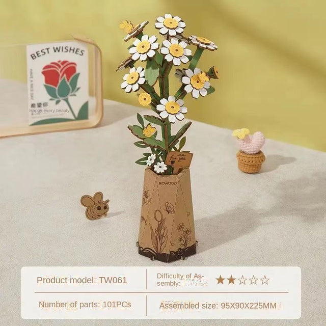 Flower Bouquet DIY 3D Wooden Puzzle  Floral Craft Kit  Creative Home Decor Gift