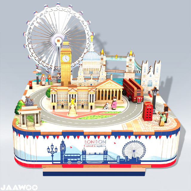 DIY Rotating Music Box Puzzle LONDON City Style 3D Wooden Puzzles Crafts Model