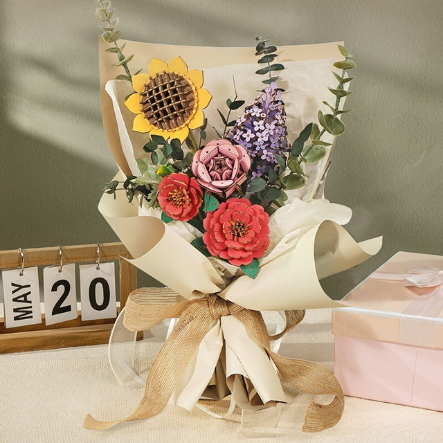 Flower Bouquet DIY 3D Wooden Puzzle  Floral Craft Kit  Creative Home Decor Gift