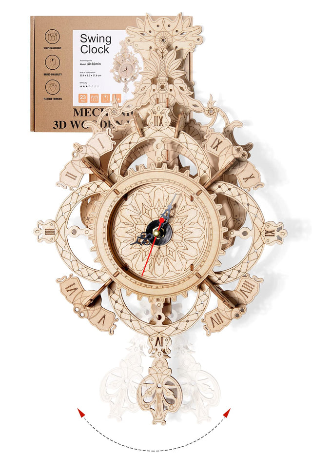 3D Wooden Puzzle Clock Kit DIY Mechanical Wall Clock Hanging Gift for Adults