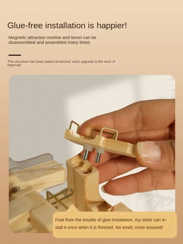 3D Wooden Puzzle Marble Race DIY Kit Gears Scale Rolling Ball Machine Model