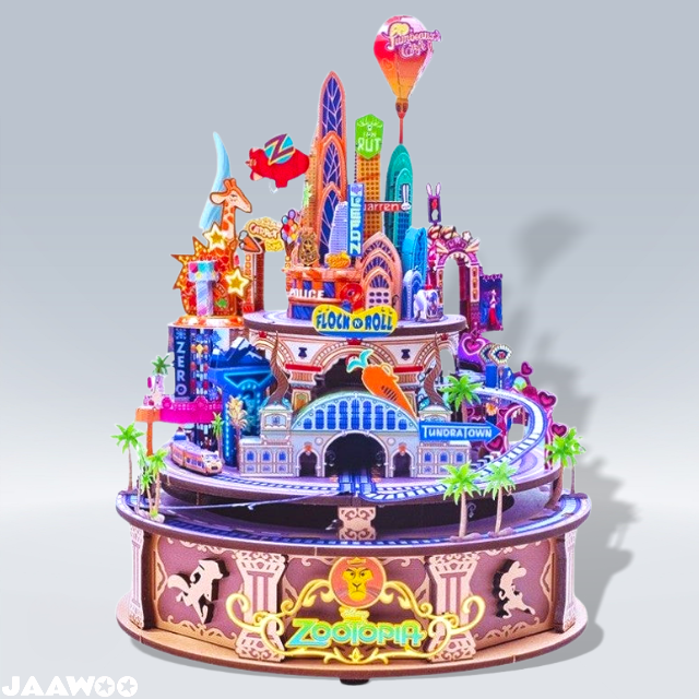 3D Wooden Puzzles Rotating Music Box Castle Town Ornament Handcrafted Model
