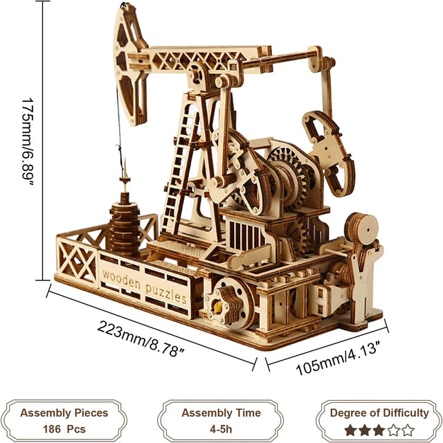 3D Wooden Puzzle Mechanical Oil Well Drilling Rig Handicraft Puzzle Gift