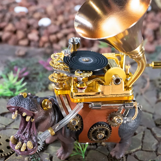Mechanical Party Studio Hippo Musician Metal Assemble Model Music Box