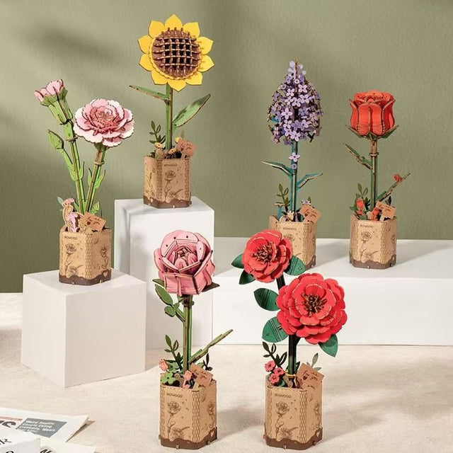 Flower Bouquet DIY 3D Wooden Puzzle  Floral Craft Kit  Creative Home Decor Gift