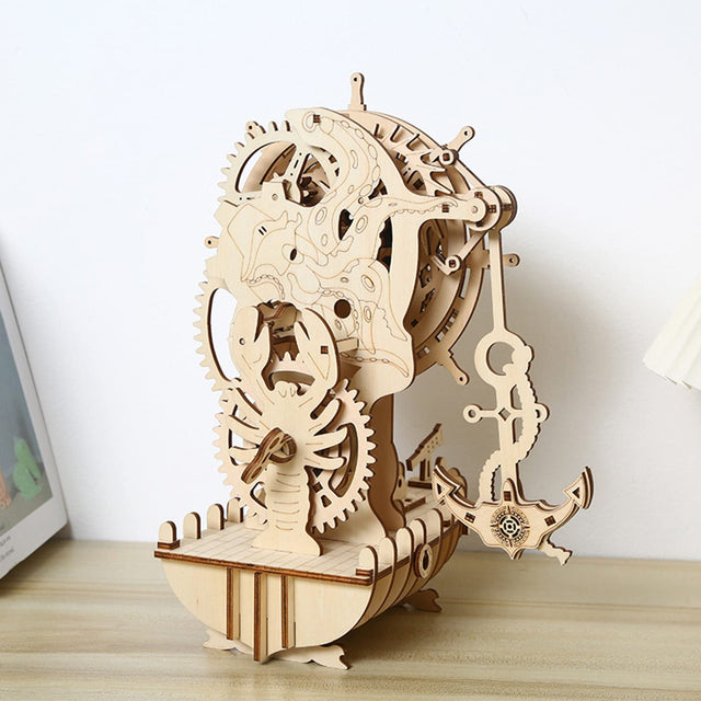 3D Wooden DlY Handmade Pirate Ship Clock Model Kit Assembly Puzzle Gift Decor