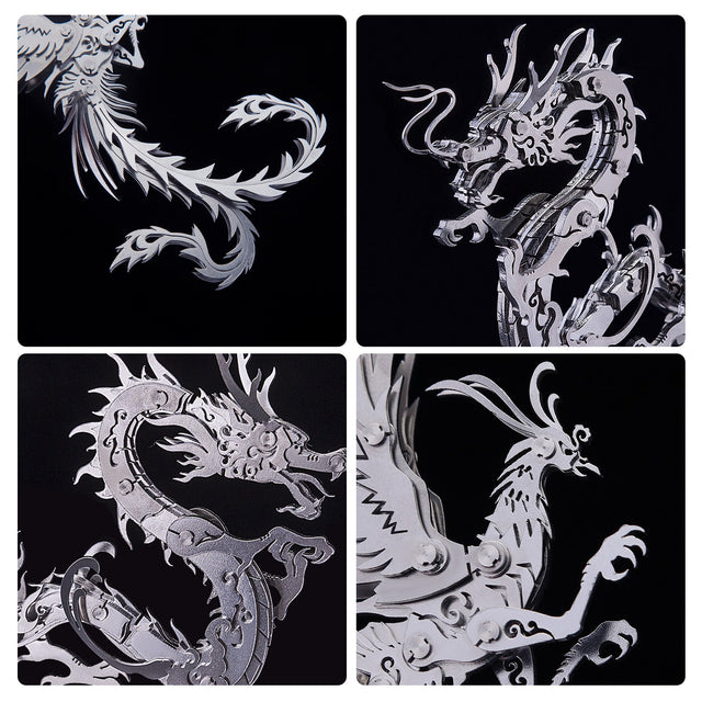 DIY 3D Metal Oriental Dragon + Phoenix Assembly Building Models Kit