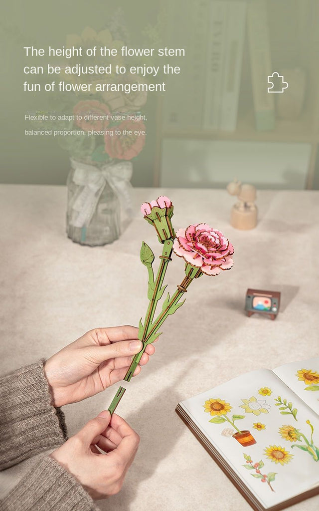 Flower Bouquet DIY 3D Wooden Puzzle  Floral Craft Kit  Creative Home Decor Gift