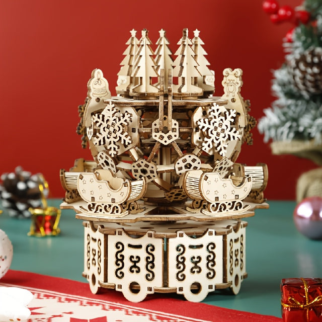 DIY Rotating Music Box Christmas tree Model Kit 3D Wooden Puzzle