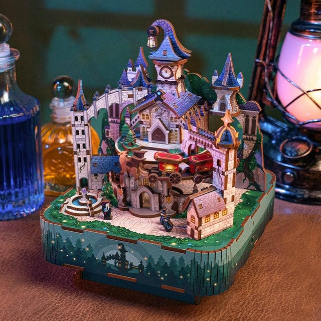 3D Wooden Puzzles Music Box Magic Castle Dollhouse Ornament Handcrafted Model