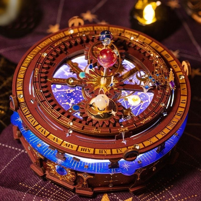 DIY 3D Wooden Puzzle Model Planisphere Rotating World Globes Craft Music Box