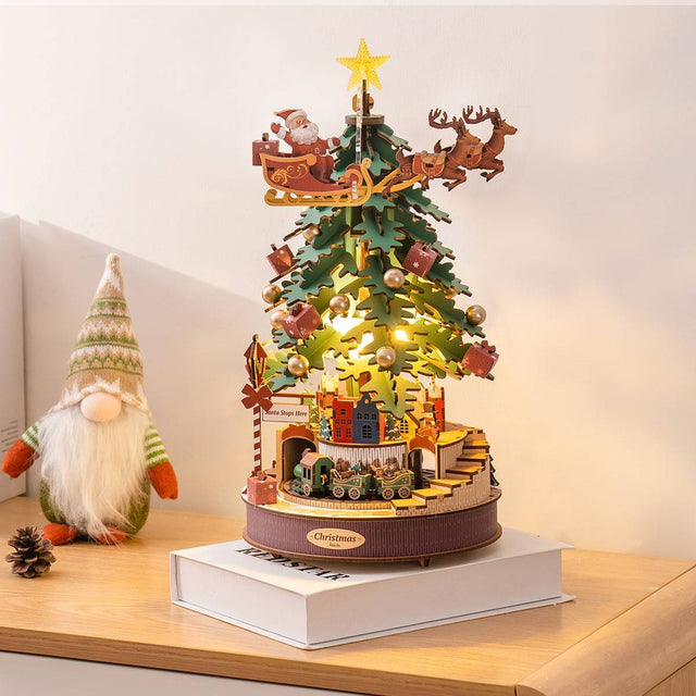 3D Wooden Puzzles Music Box Christmas Tree DIY Building Model Kit Xmas Gift