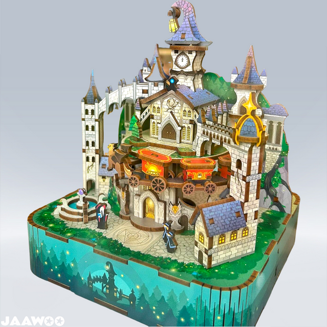 3D Wooden Puzzles Music Box Magic Castle Dollhouse Ornament Handcrafted Model