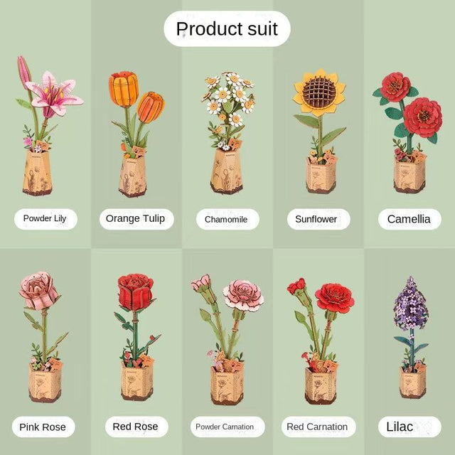 Flower Bouquet DIY 3D Wooden Puzzle  Floral Craft Kit  Creative Home Decor Gift