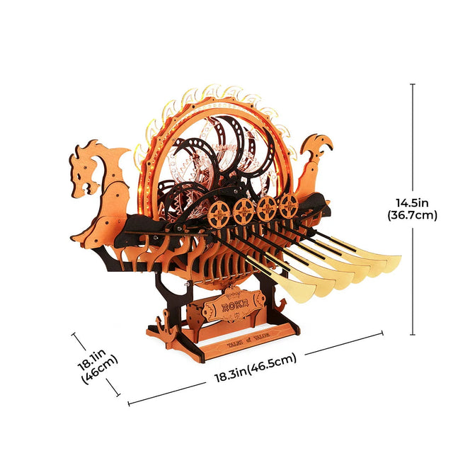 3D Wooden Puzzle for Adults Viking Dragon Ship with LED Lights Model Kits