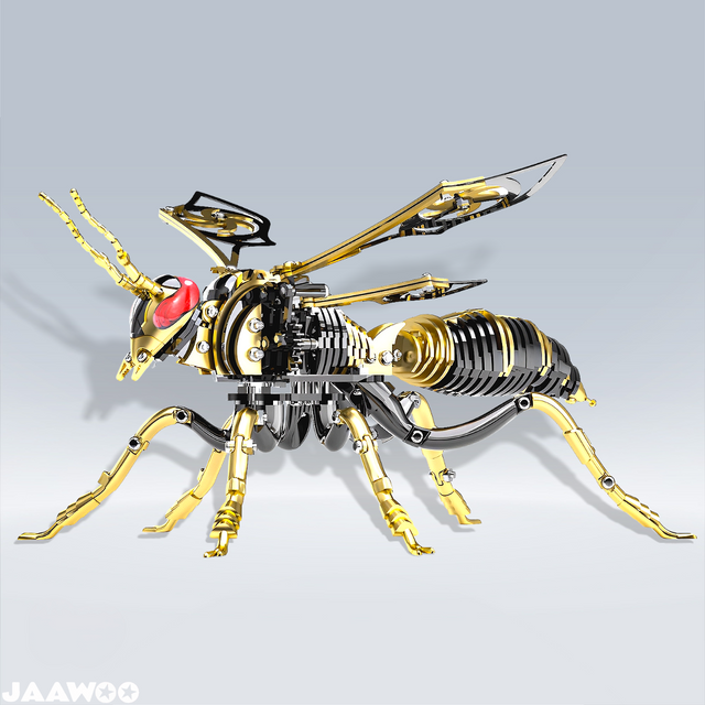 3D Wasp Stainless Steel Insects Puzzle Model Kit DIY Mechanical Animal Toys Gift（BlackGold）