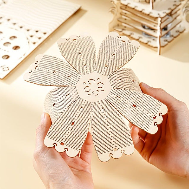 3D Wooden Music Box Puzzle Mechanical Rotating Jellyfish Model Kit Home Ornament