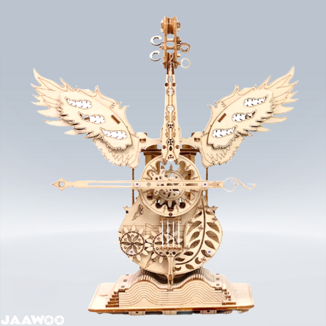 3D Wooden Music Box Puzzle Mechanical Cello Model Wooden Kit Desktop Ornament