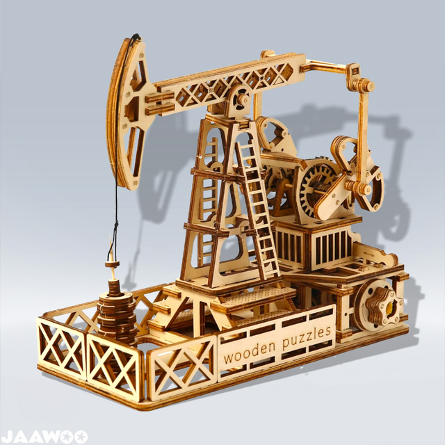 3D Wooden Puzzle Mechanical Oil Well Drilling Rig Handicraft Puzzle Gift