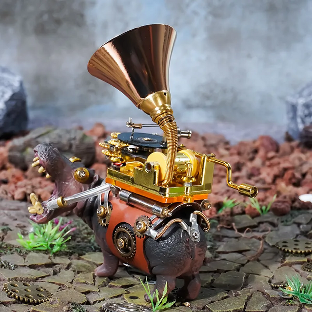 Mechanical Party Studio Hippo Musician Metal Assemble Model Music Box
