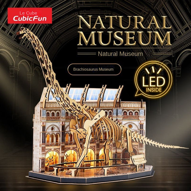 3D Wooden Puzzle Mechanical Natural History Dinosaur Museum with Light Model Kit
