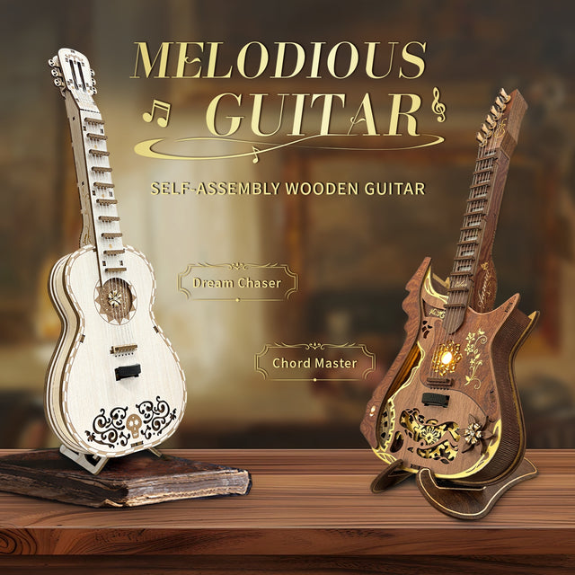 3D Wooden Mechanical DlY Melodious Guitar Assembly Puzzle Kit With LED Light
