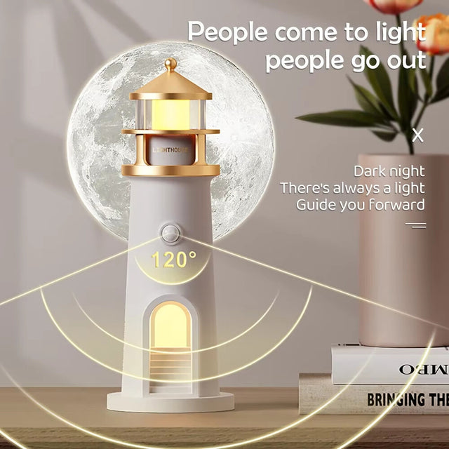 Galaxy Moon Projection Lighthouse Ambient Night Light Motion Sensor Table Lamp