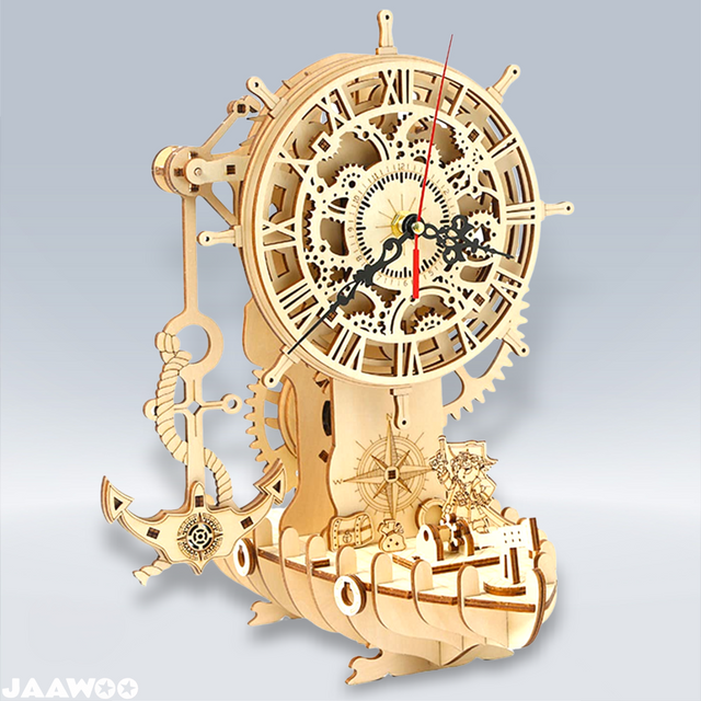 3D Wooden DlY Handmade Pirate Ship Clock Model Kit Assembly Puzzle Gift Decor