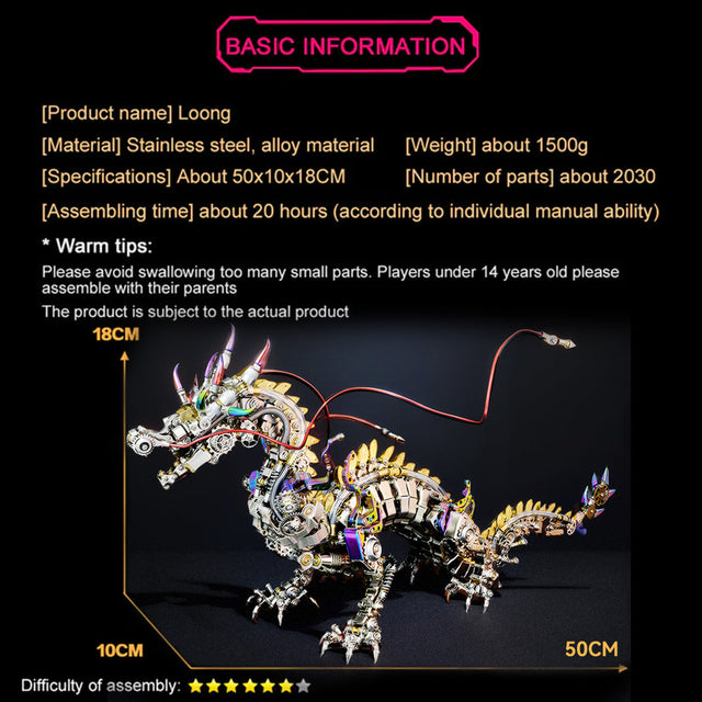 3D Metal DIY Realistic Chinese Dragon Model Kit Ancient Mythical Beasts